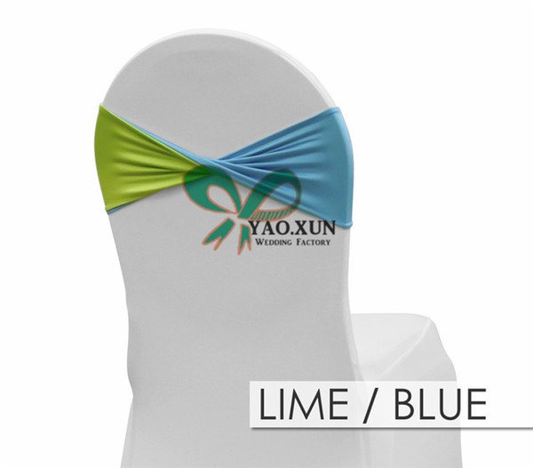 Lime And Blue Double Layer lycra Spandex Chair Band \ Chair Sash For Wedding Chair Cover Decoration