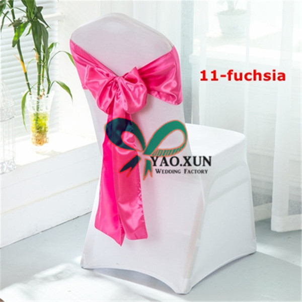 White Spandex Chair Covers With Fuchsia Satin Chair Sash Free Shipping