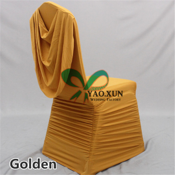 GOLD Color Ruffled Lycra Spandex Chair Cover Back With Swag Drape Decoration