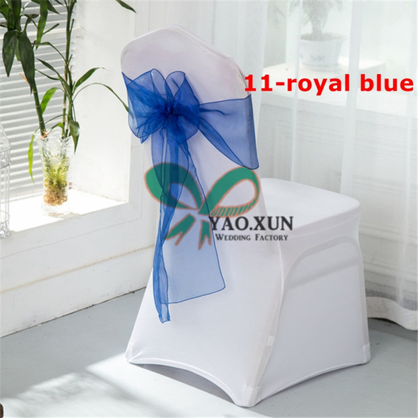 Hot Sale White Spandex Chair Cover With Royal Blue Color Organza Chair Sash