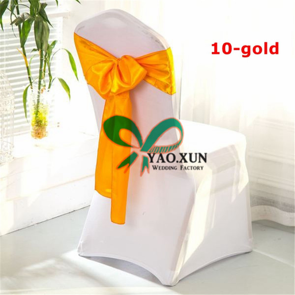 White Cheap Wedding Lycra Spandex Chair Cover And Gold Satin Chair Sash \ Chair Bow