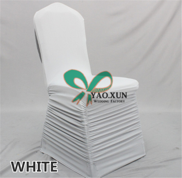 White Color Ruffled Lycra Spandex Chair Cover Back With Swag Drape Decoration