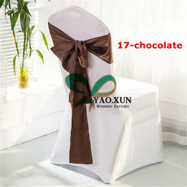 White Spandex Chair Covers + Chocolate Color Satin Chair Sash Free Shipping