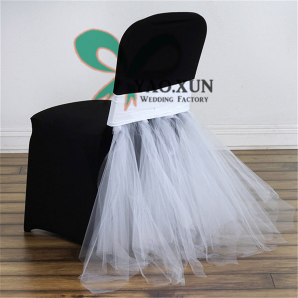 Beautiful Design Lycra Spandex Chair Band \ Chair Sash With Tutu Organza Drape Decoration Fit For Chair Cover