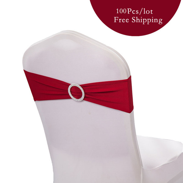 Hot Sale 100pc/lot Wedding Chair Band Bow Spandex Lycra Wedding Chair Cover Sash Bands with Buckle Banquet Party wedding decoration