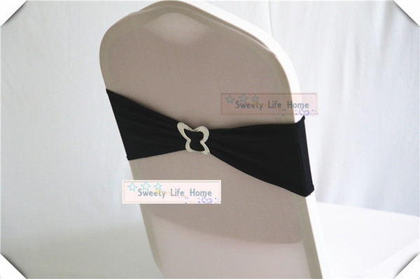 50pcs Black Spandex Chair Bands with Butterfly Buckle Chair Sash Stretch Lycra chair bows for Event Party Decoration