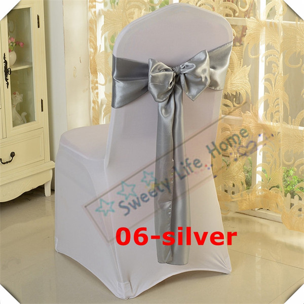 15cm*275cm Silver color bows Free shipping/Satin chair bands Banquet chair sashes for chair cover/Christmas decorations Colorful