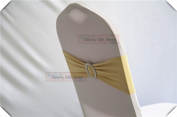 Free shipping yellow color chair bows Chair Bands banquet Spandex Chair Sash Stretch Lycra bands with sillver Heart buckle