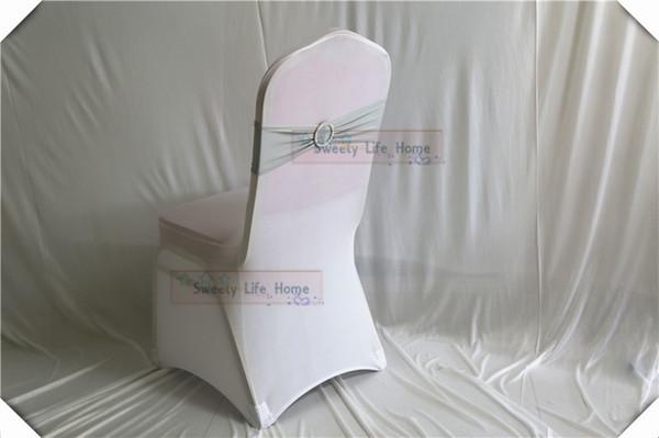 Free shipping colorfulwedding chair bows Chair Bands Silver Spandex Chair Sash Stretch Lycra bands with round buckle