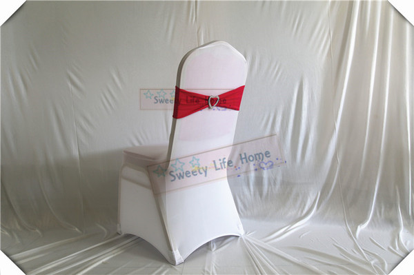 Wedding and Party Decorations Larcy Chair Bands banquet Spandex Chair Sash Stretch fuchsia Lycra chair bows with sillver Heart buckle