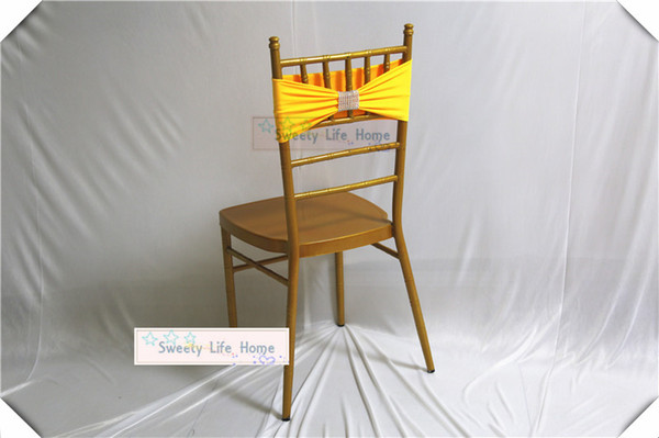 Yellow 20cm*35cm/ Chiavari Chair Lycra Chair Band Stretch Elastic Spandex Chair Bow with buckle Wedding Banquet Party Decoration