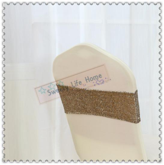 Whosesales Free shipping 100PCS Sequin Chair sashes Banquet Party Decorations All Sequin/Glitz Brown chair bows