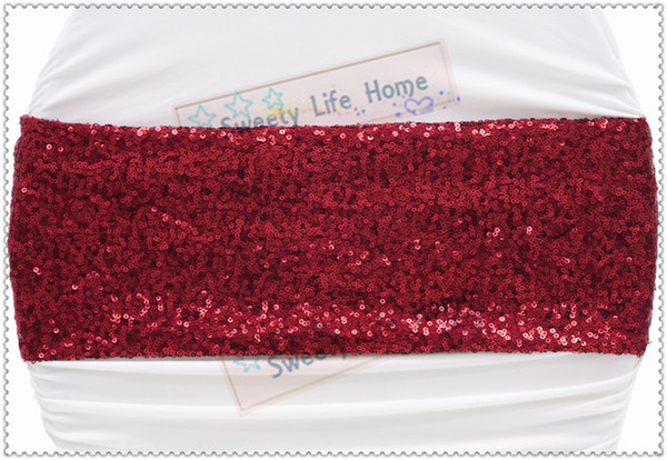 Nice Looking Free shipping 100PCS Red color Sequin Chair band Wedding chair sashes Christmas Party Decorations All Sequin