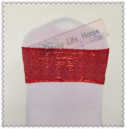 Red color chair bows 20cm*35cm Free shipping Spandex with Sequin Chair Bands Wedding Elastic chair sashes Home Textiles Decorations