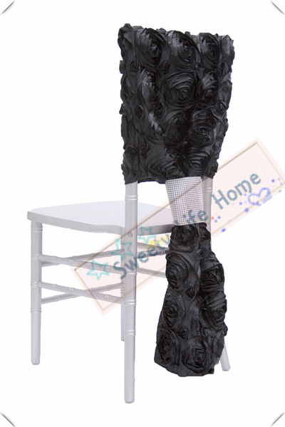 Black Free shipping 3D Satin rosette chiavari chair covers/ Wedding banquet outdoor chair covers polyester caps rose chair seats