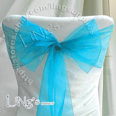 Tracking number--wholesale 50PCS Aqua Blue Wedding Party Banquet Chair Organza Sash Bow