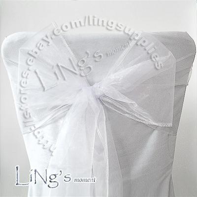 Lowest price--50PCS White Wedding Party Banquet Chair Organza Sash Bow