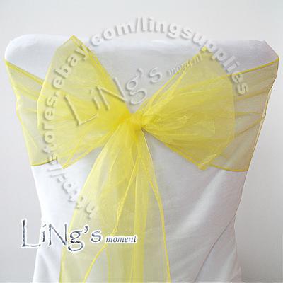 Free shipping--50PCS Yellow Wedding Party Banquet Chair Organza Sash Bow