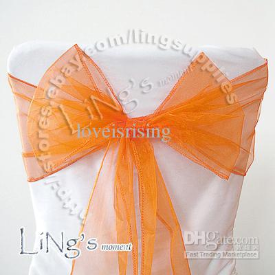 Tracking number--50PCS Orange Wedding Party Banquet Chair Organza Sash Bow