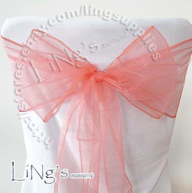 Factory direct sale!Lowest price--100pcs Coral Wedding Party Banquet Chair Organza Sash Bow