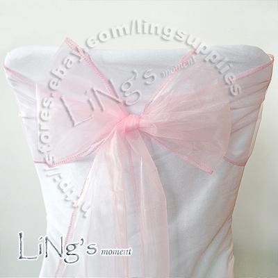 Lowest price--50PCS Pink Wedding Party Banquet Chair Organza Sash Bow