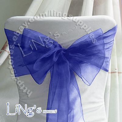 Free shipping--50PCS Deep Blue Wedding Party Banquet Chair Organza Sash Bow