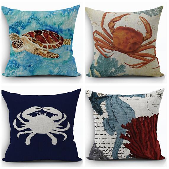 sea life marine cushion cover turtle throw pillow case ocean crab funda cojin sea horse almofada