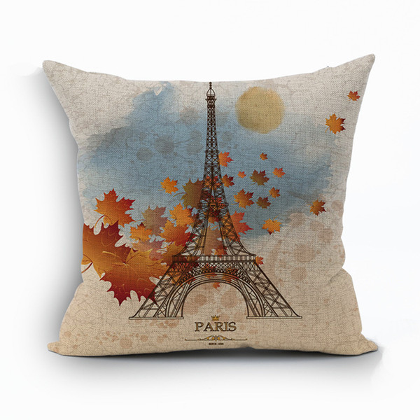 vintage paris decoration eiffel tower cushion cover flower leaf cojines retro car almofada rose sofa throw pillow case