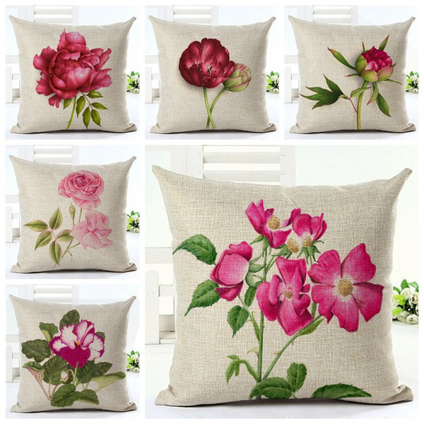 pink floral throw pillow case for sofa chair bed fuchsia flowers cushion cover peony almofada garden plant cojines