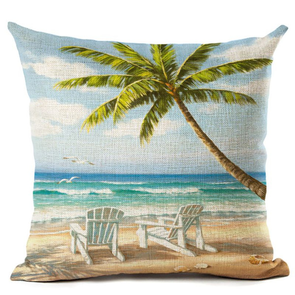 beautiful seaside scenic print cushion cover tropical palmier decorative pillows case holiday beach almofada european cojines