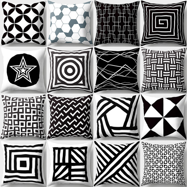 black and white geometric cushion cover white polyester almofada modern nordic home maison throw pillow case chaise longue cojines