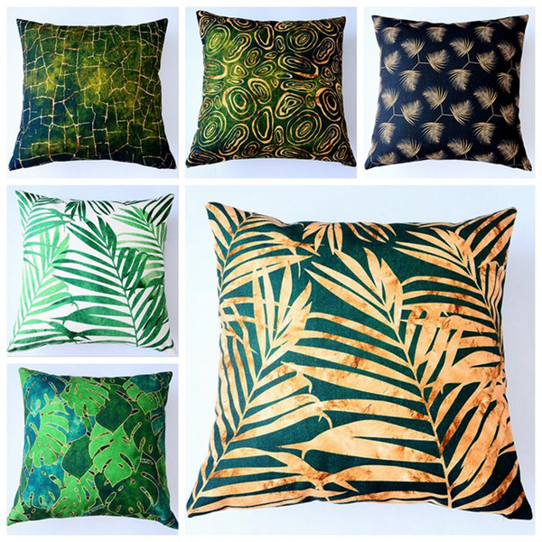 green summer decoration leaf cushion cover gold print sofa lounge throw pillow case nordic funda cojin decorative cojines