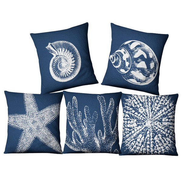 blue nautical cushion cover coral sea shell cojines decorativos marine sofa bed throw pillow case 45cm linen almofada