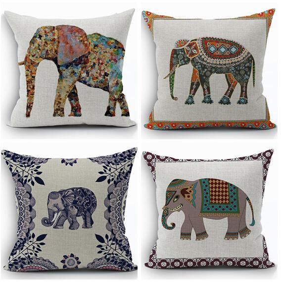 ethnic animal cushion cover cotton linen elephant throw pillow case sofa funda cojin cojines home decor