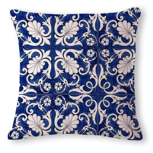 decorative chinese cushion cover blue porcelain sofa chaise throw pillow case vintage ethnic almofada phoenix cojines