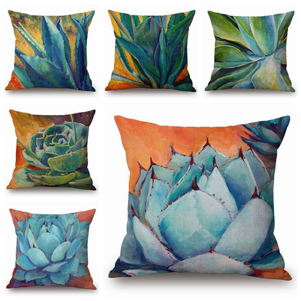 cotton linen plant print cushion cover painting throw pillow case for sofa chaise couch succulent cojines modern almofada