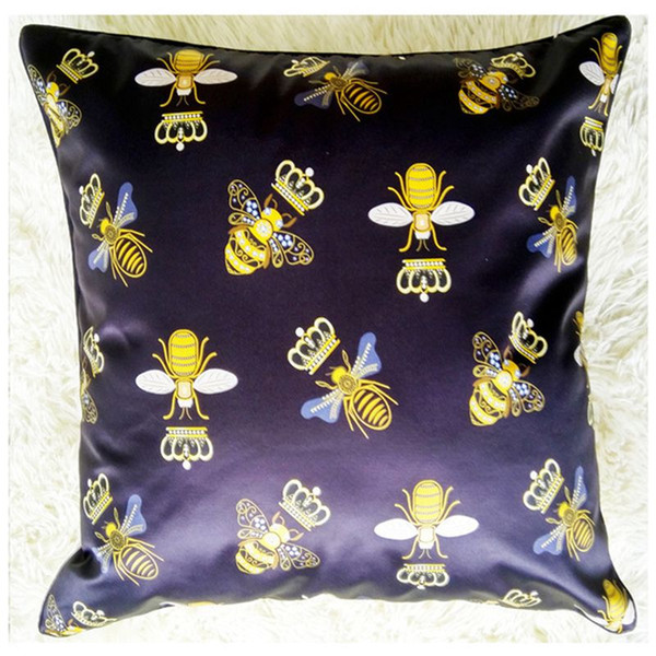 45cm silk cushion cover european crown and bee print sofa chaise lounge throw pillow case noridc cojines decorativos