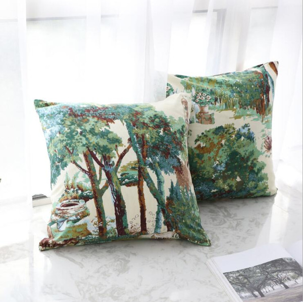 new painting style trees cushion cover 60cm thick canvas fabric sofa couch throw pillow case forest home decor decoration cojin