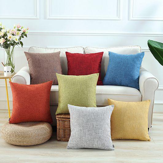 solid colors cushion cover 45cm 55cm cotton linen bed sofa throw pillow case blue almofada modern spring decoration grey cojines