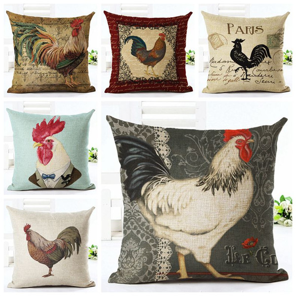 vintage home decor rooster cushion cover european paris almofada decorative sofa couch throw pillow case creative cojines