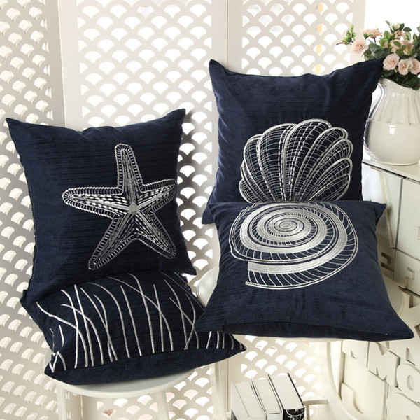 beach decor throw pillow case embroidered sea shell cushion cover starfish almofada corduroy marine home decoration