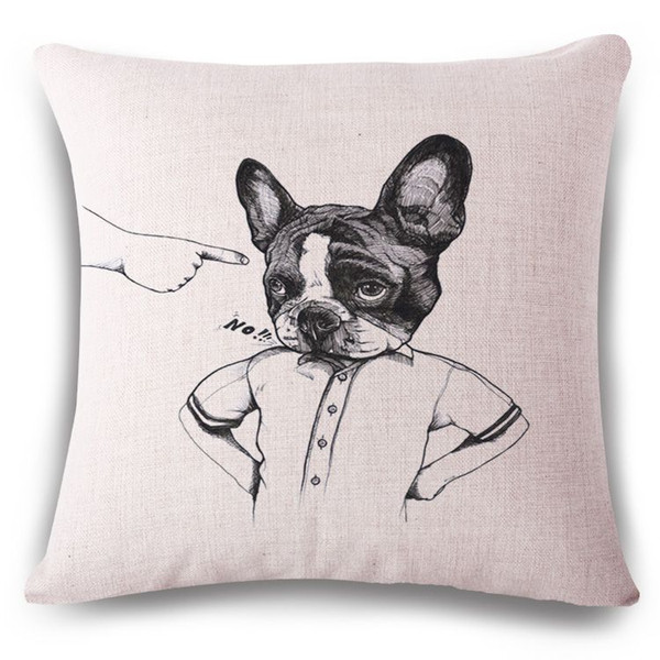 sketch dog cushion cover creative pug sofa chaise throw pillow case modern bull boston terrier almofada decorative cojines