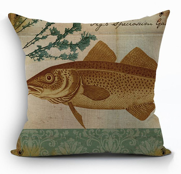 shabby chic home decor fish pillow case retro cushion cover vintage ocean sea funda cojin capa de almofadas