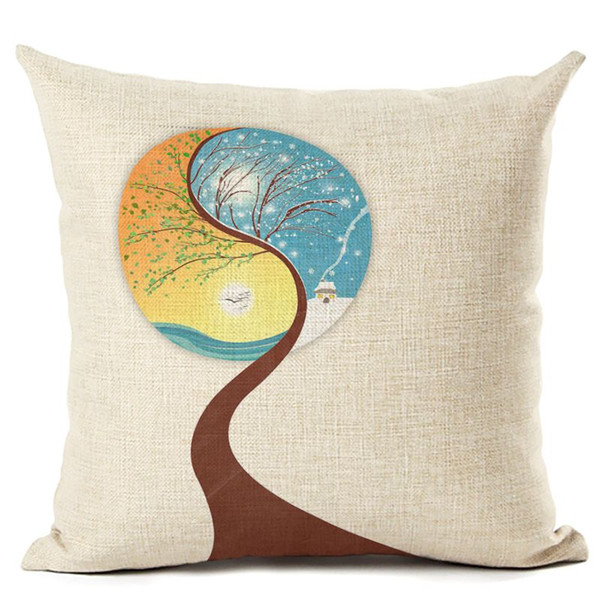 creative tree of season cushion cover 2017 printed sofa couch throw pillow case linen fabric almofada 45cm decorative pillowcase