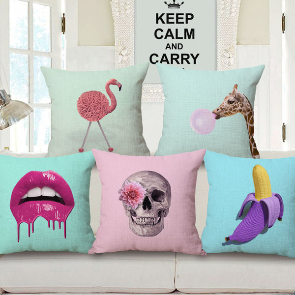 new creative cushion cover pink blue home decor ananas flamingo throw pillow case skull almofada printed sexy lips cojines