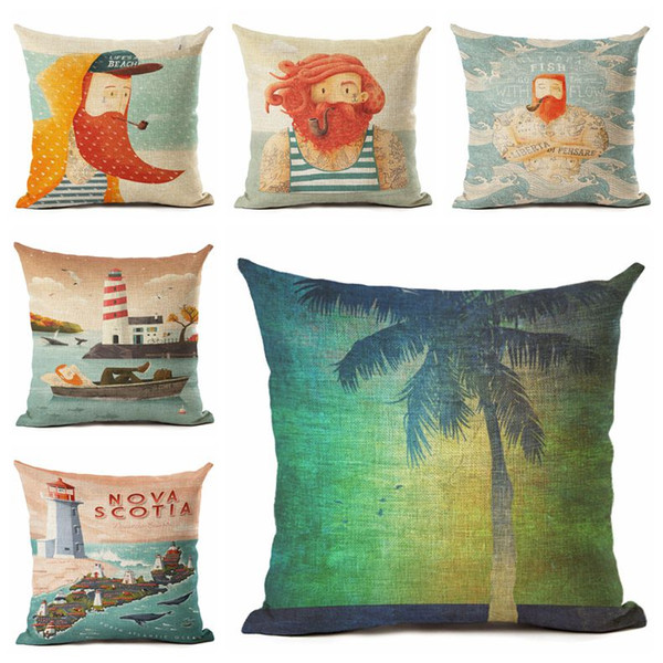 cartoon nautic cushion cover sailor throw pillow case beach decorations for home lighthouse palm almofadas nordic funda cojines