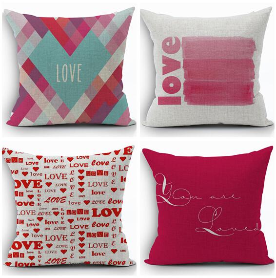 love cushion cover heart throw pillow case for valentine present 45cm couple home decor cotton linen almofadas