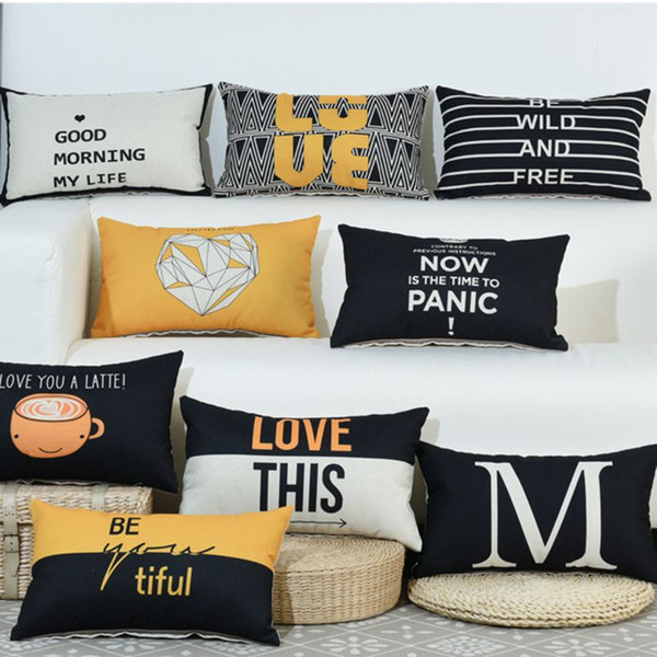 modern rectangular cushion cover 30*50 black geometric throw pillow case sofa chaise cojines decorativos letter almofada