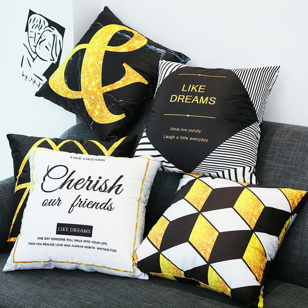 yellow and black throw pillow case quotes sayings cushion cover short plush cojines decorativos nordic geometric almofada