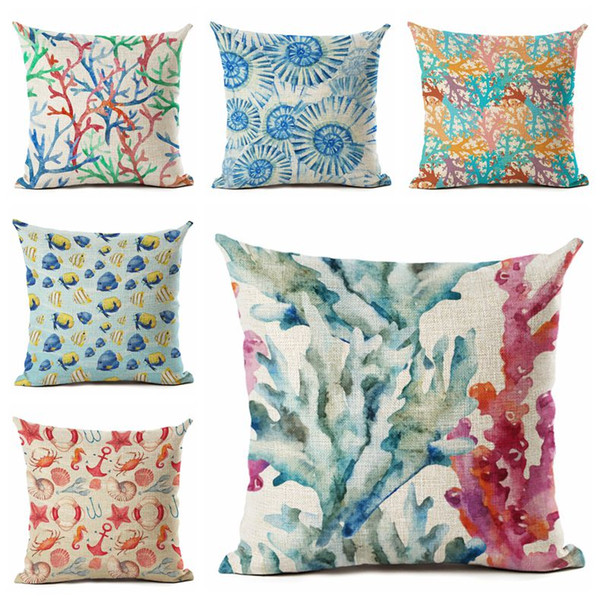 tropical fish cushion cover sea shell throw pillow case for sofa coral nautical almofada marine home decor fundas cojines